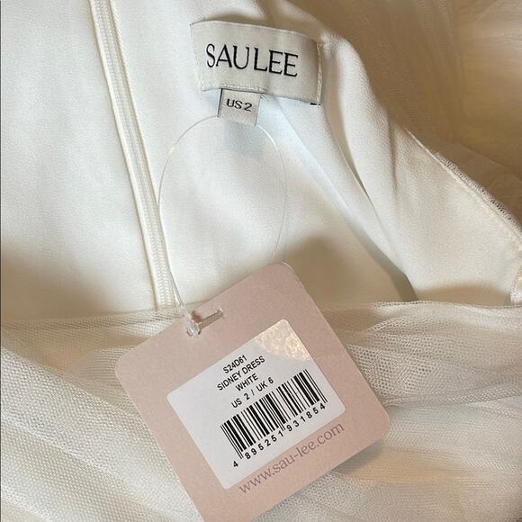 SAU LEE Sidney One Shoulder Ruched Tulle Mini Dress with Detachable Train Sz 2 - Picture 10 of 11